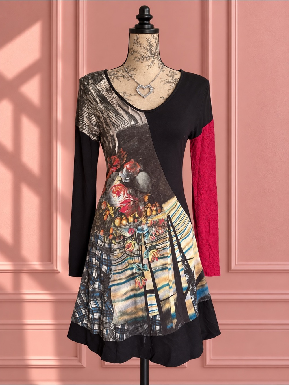 Y2K Save The Queen Asymmetric Renaissance Floral Long Sleeve Dress Size S